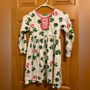 Floral Clover Kids Dress - White and Green